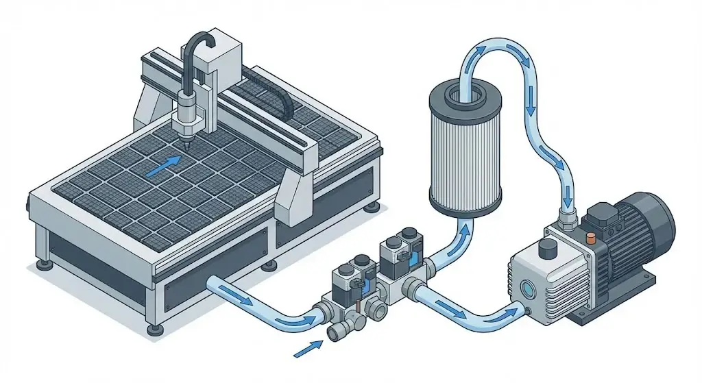 CNC Router Vacuum Table Buying Guide: Key Factors to Consider 1 cnc router vacuum pump airflow and pressure system flowchart