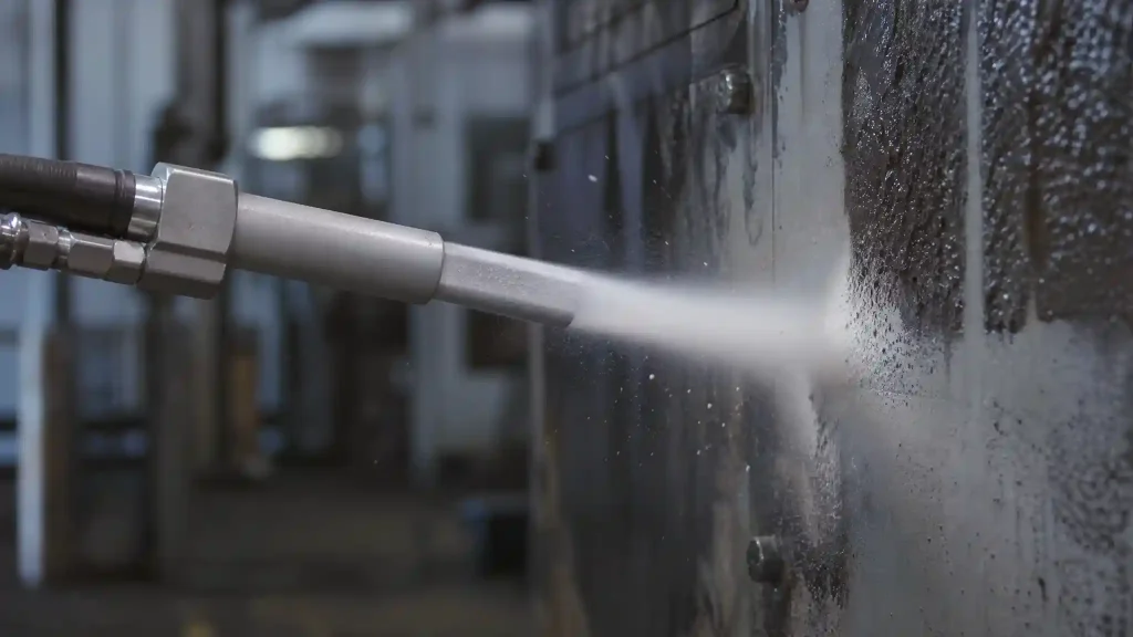 Laser Cleaning vs Dry Ice Blasting: Which Is Better? 2 industrial dry ice blasting nozzle spraying pellets for surface cleaning
