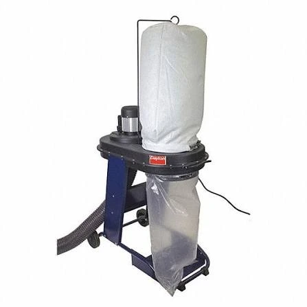 single stage cnc router dust collector with top cloth filtration bag and bottom plastic waste collection bag